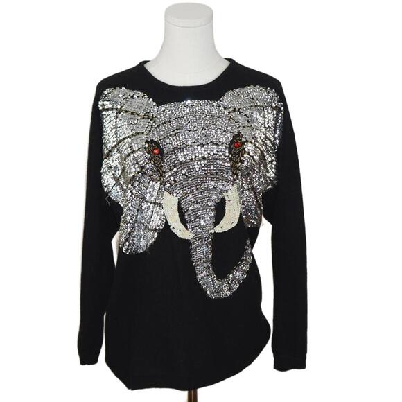 Sweaters - Rare Vtg Oleg Cassini Sequin Elephant Lambswool Angora Sweater Medium